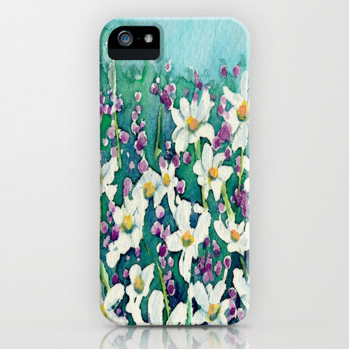 Floral Phone Case - Dancing Daisies Wildflowers - Designer iPhone Samsung Case Brazen Design Studio Sea Green
