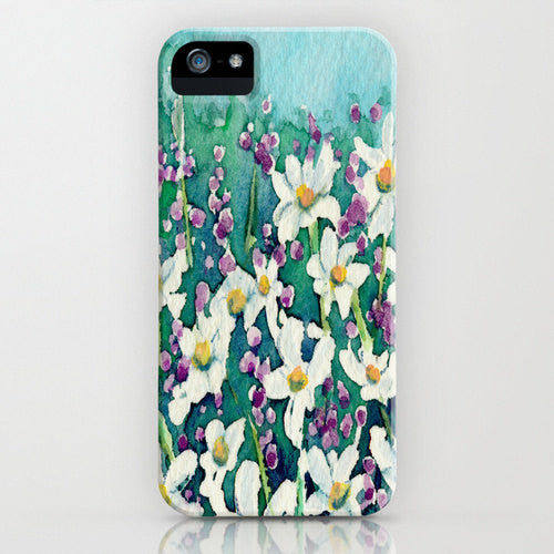 Floral Phone Case - Dancing Daisies Wildflowers - Designer iPhone Samsung Case Brazen Design Studio Sea Green