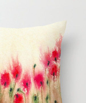 Decorative Floral Pillow Cover - Field of Poppies - Throw Pillow Cushion - Fine Art Home Decor Brazen Design Studio Maroon