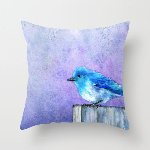 Decorative Pillow Cover - Bluebird Bliss - Bird Art - Throw Pillow Cushion - Fine Art Home Decor Brazen Design Studio Light Steel Blue