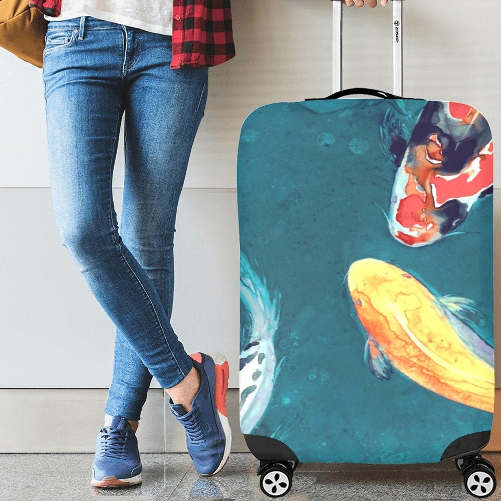 Koi Fish Luggage Cover - Wildlife Suitcase Protector - Luggage Wrap