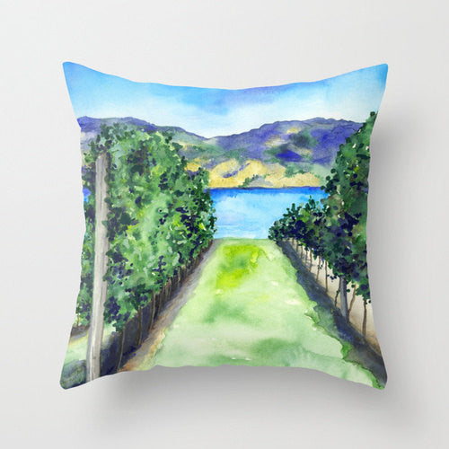 Decorative Pillow Cover - Between the Vines - Winery Painting - Throw Pillow Home Decor Brazen Design Studio Yellow Green