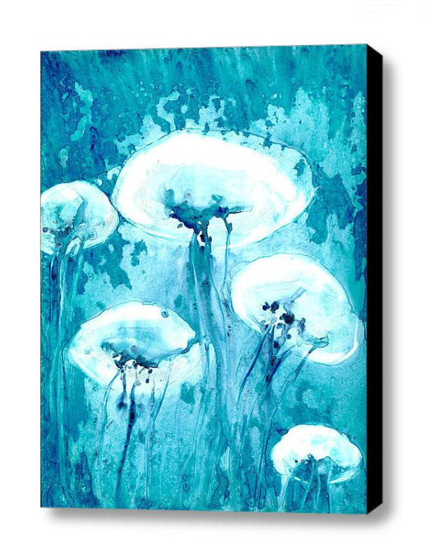 Jellyfish Art - Watercolor Painting - Teal Blue Contemporary Sea Creature Art Print Brazen Design Studio Sky Blue