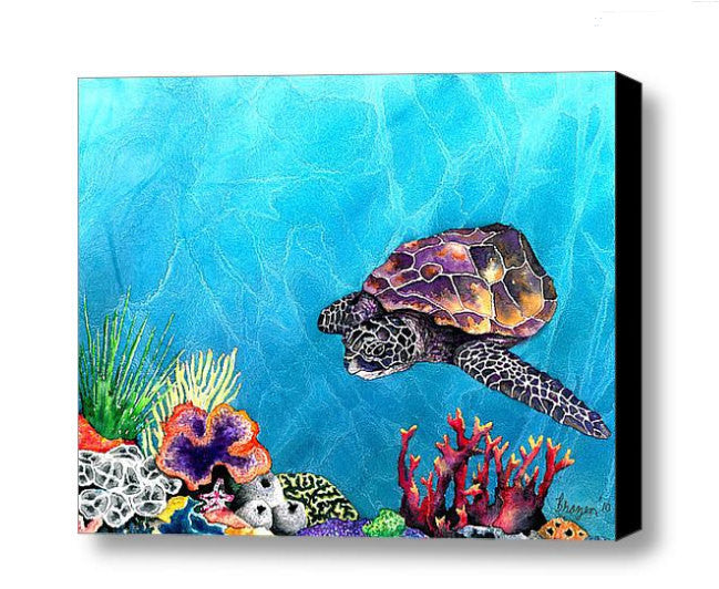 Art Print - Sea Turtle - Ocean Wildlife - Watercolor Painting Brazen Design Studio Turquoise