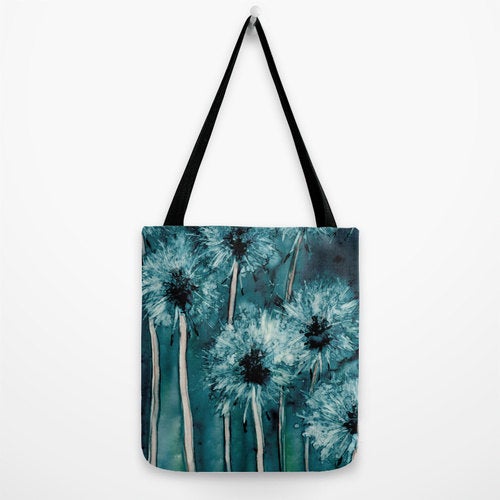 Art Tote Bag - Dandelions Watercolor Painting - Shopping Bag Brazen Design Studio Slate Gray