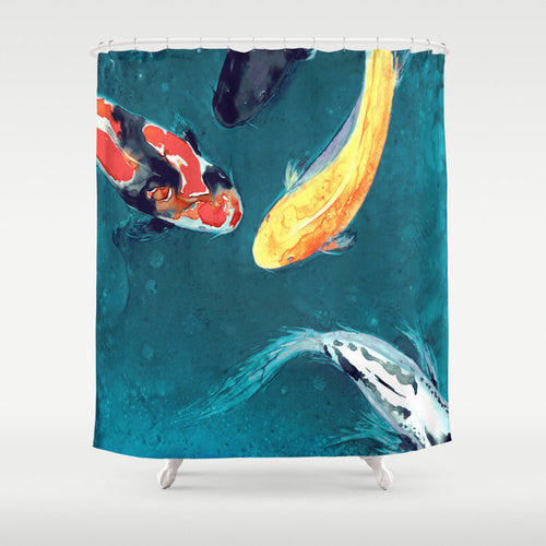Shower Curtain Fine Art Koi Painting - Artistic Zen Bathroom Decor Brazen Design Studio Dark Slate Gray