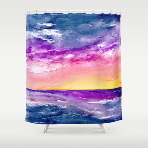 Ocean Shower Curtain Fine Art Seascape Painting - Artistic Bathroom - Modern Vibrant Bathroom Decor Brazen Design Studio Light Pink