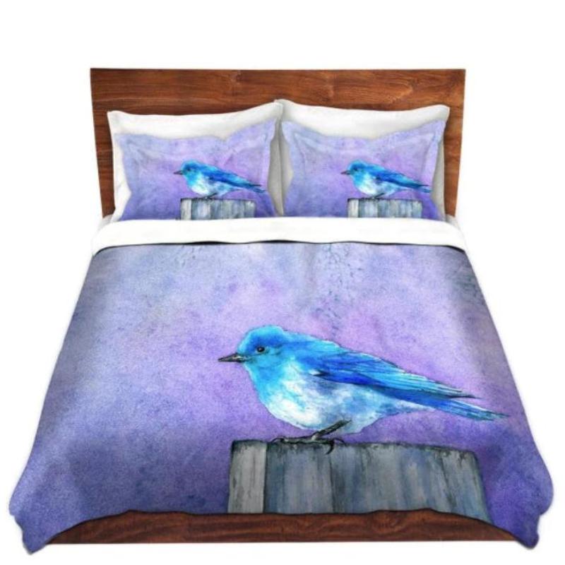 Bluebird Watercolor Painting - Modern Bedding - Duvet or Comforter Brazen Design Studio Light Steel Blue