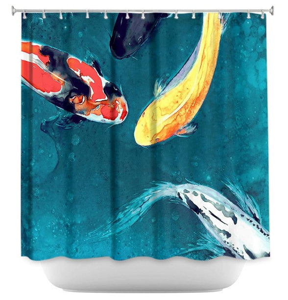 Shower Curtain Fine Art Koi Painting - Artistic Zen Bathroom Decor Brazen Design Studio Dark Slate Gray