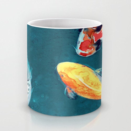 Artistic Koi Fish Coffee Mug - Kitchen Decor Mug Drinkware Brazen Design Studio Steel Blue