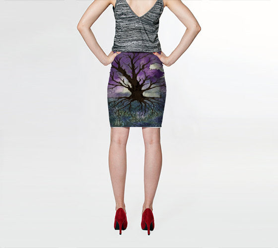 Designer Clothing - Tree of Life Painting - Printed Pencil Skirt Brazen Design Studio Dark Slate Gray