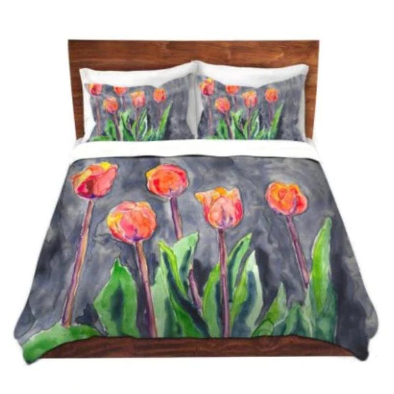 Tulips Watercolor Painting - Modern Bedding - Duvet or Comforter Brazen Design Studio Slate Gray