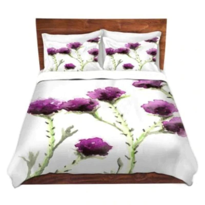 Milk Thistle Watercolor Painting - Modern Bedding - Duvet or Comforter Brazen Design Studio Dim Gray
