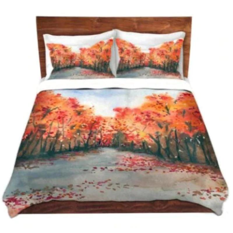 Autumn Journey Watercolor Painting - Modern Bedding - Duvet or Comforter Brazen Design Studio Salmon