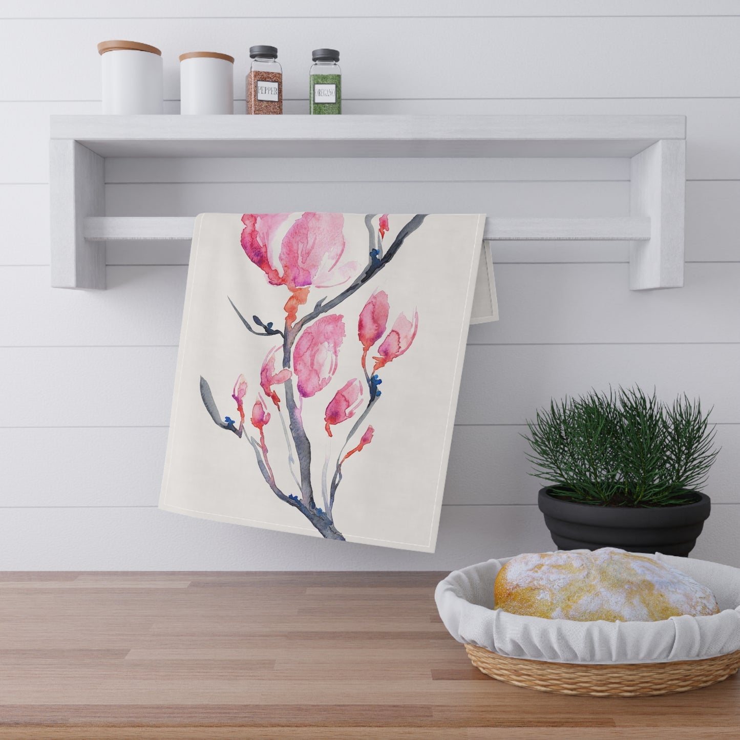 Japanische Magnolien-Geschirrtücher aus Baumwolle
