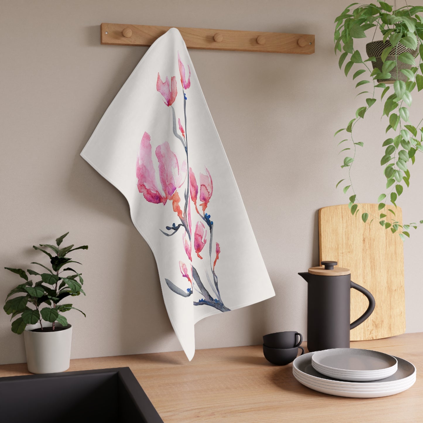 Japanische Magnolien-Geschirrtücher aus Baumwolle