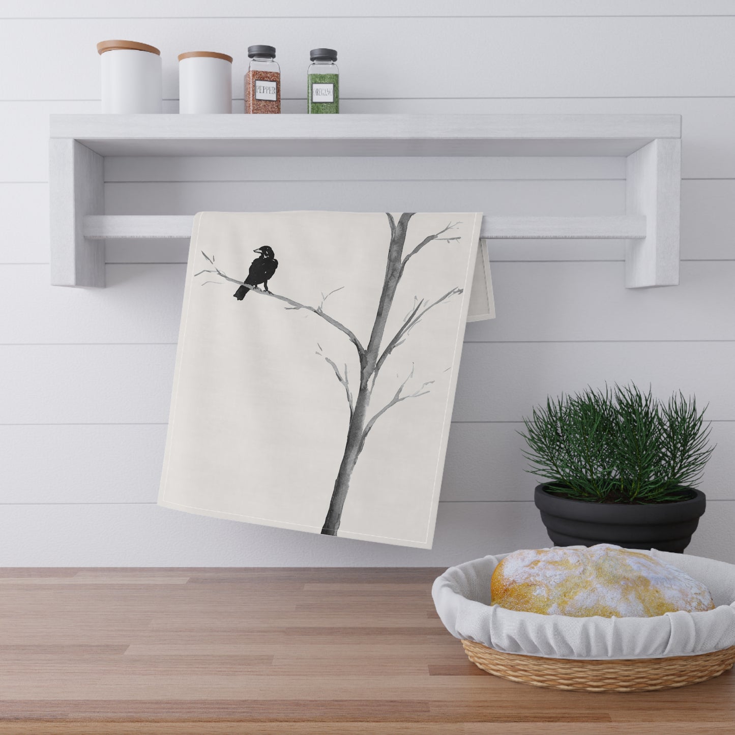 Raven in a Tree Cotton Tea Towels