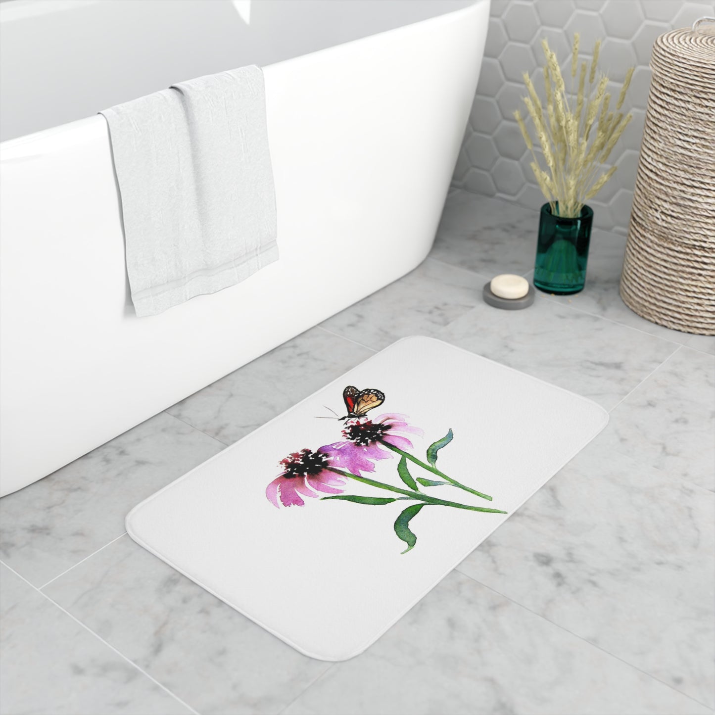 Monarch Butterfly with Echinacea Bath Mat