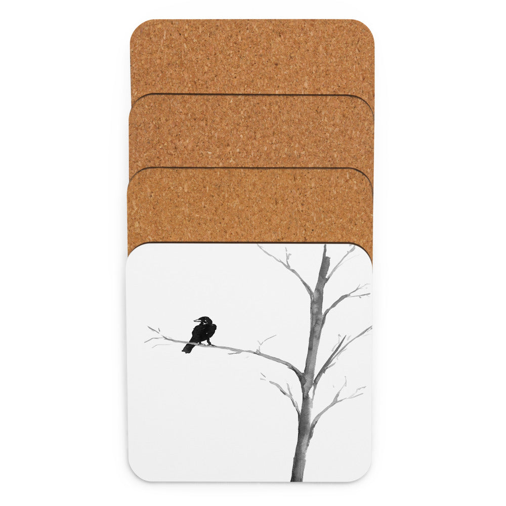Raven in a Tree Coaster Set