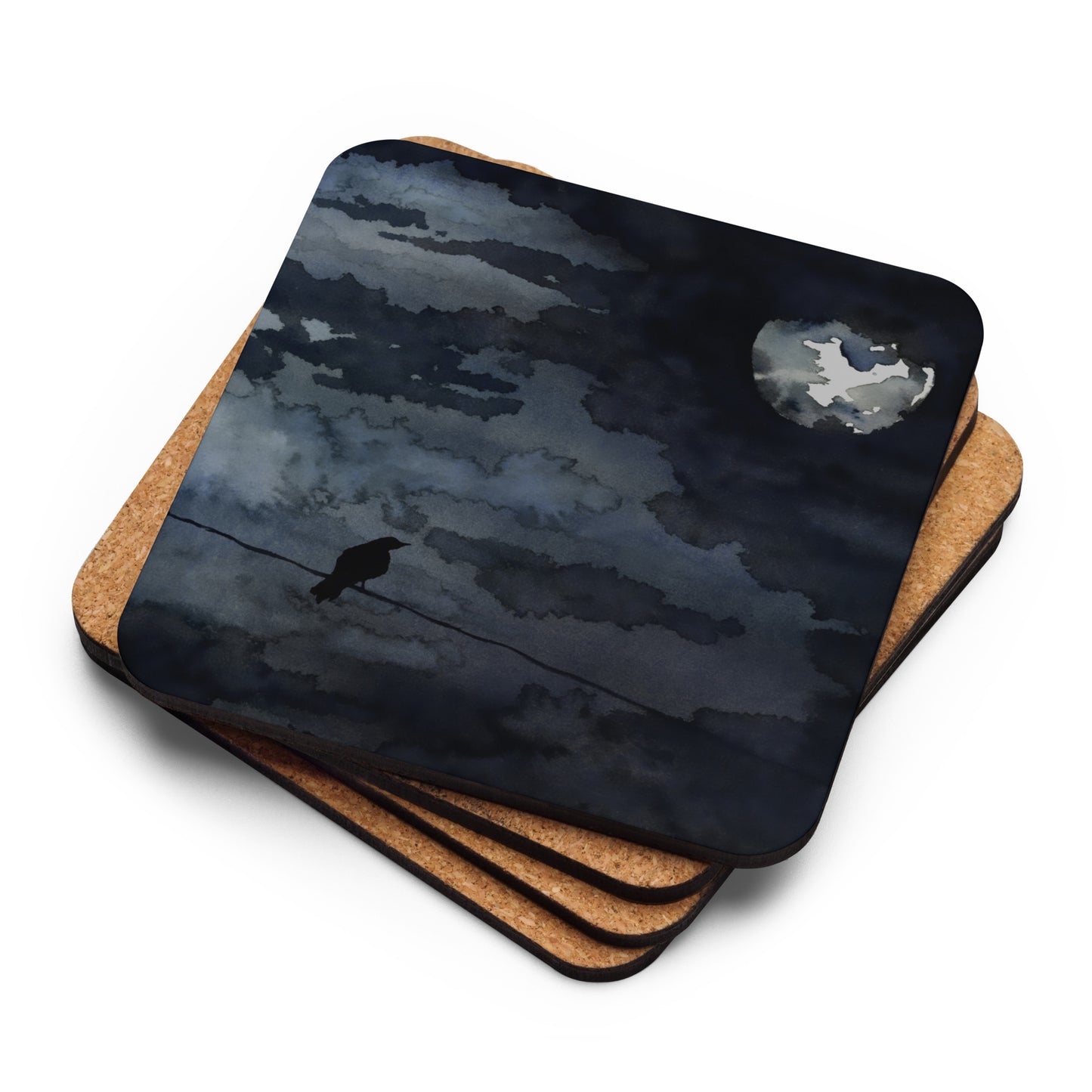 Moonlit Raven Coaster Set