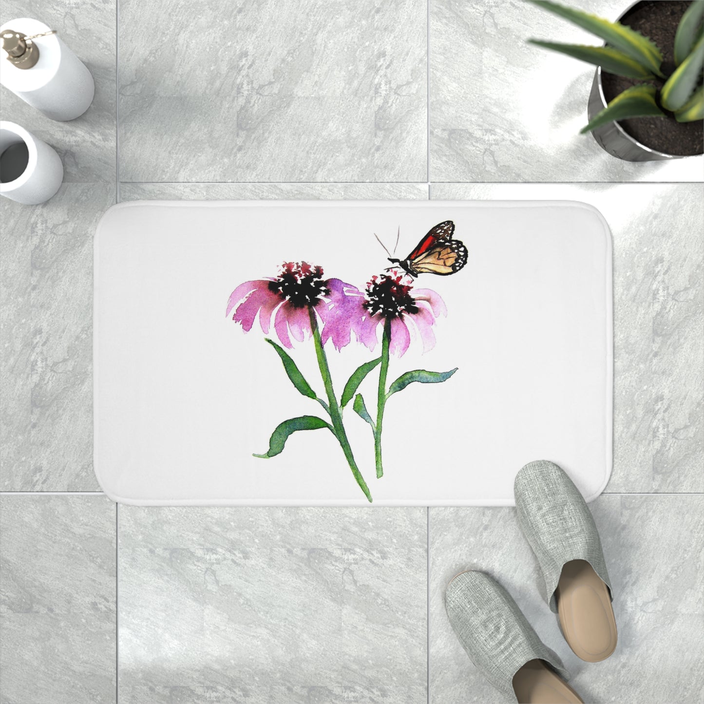 Monarch Butterfly with Echinacea Bath Mat
