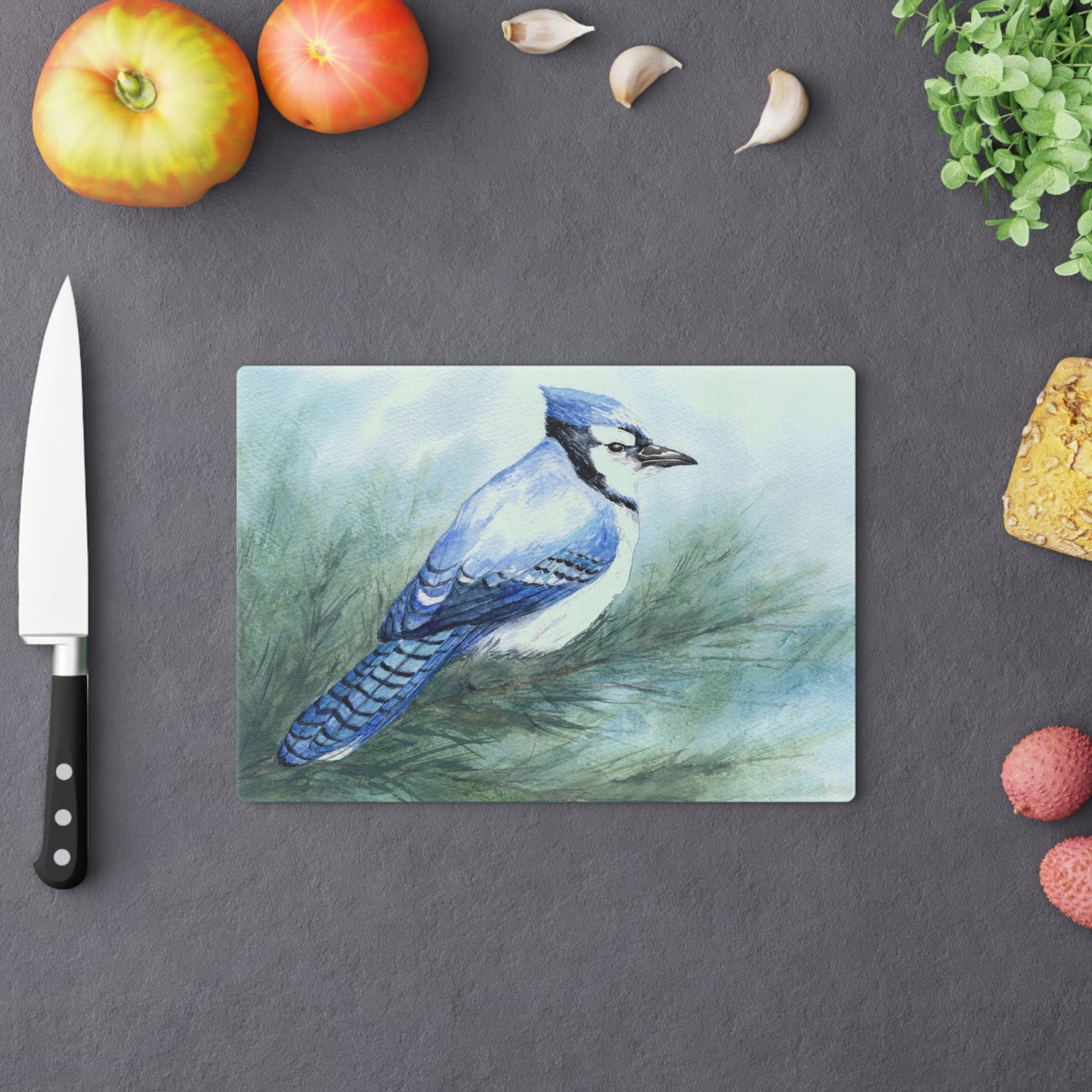 Blue Jay Glass Cutting Board