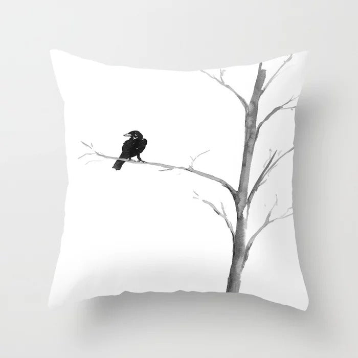 Raven in a Tree Decorative Pillow Cover