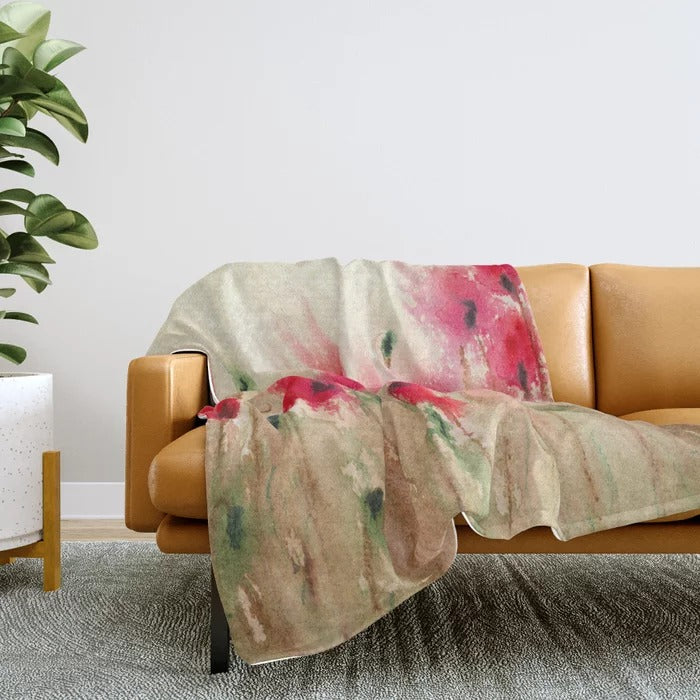 Fleecedecke mit Mohnblumen