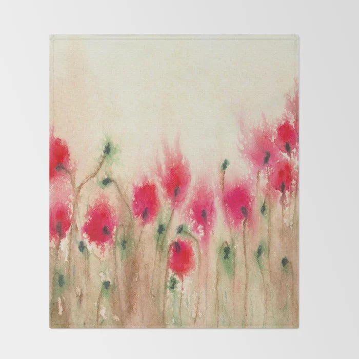 Fleecedecke mit Mohnblumen