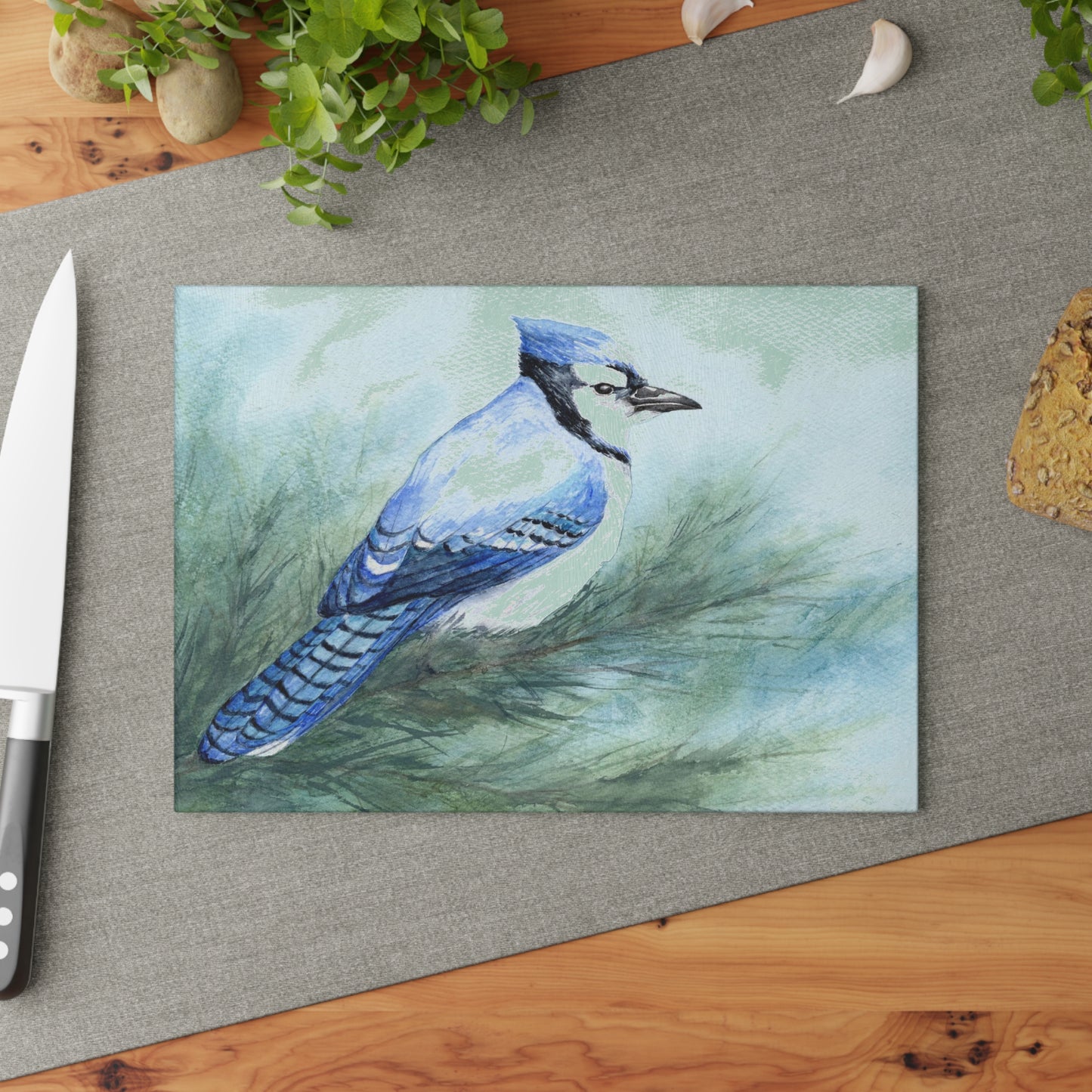 Blue Jay Glass Cutting Board