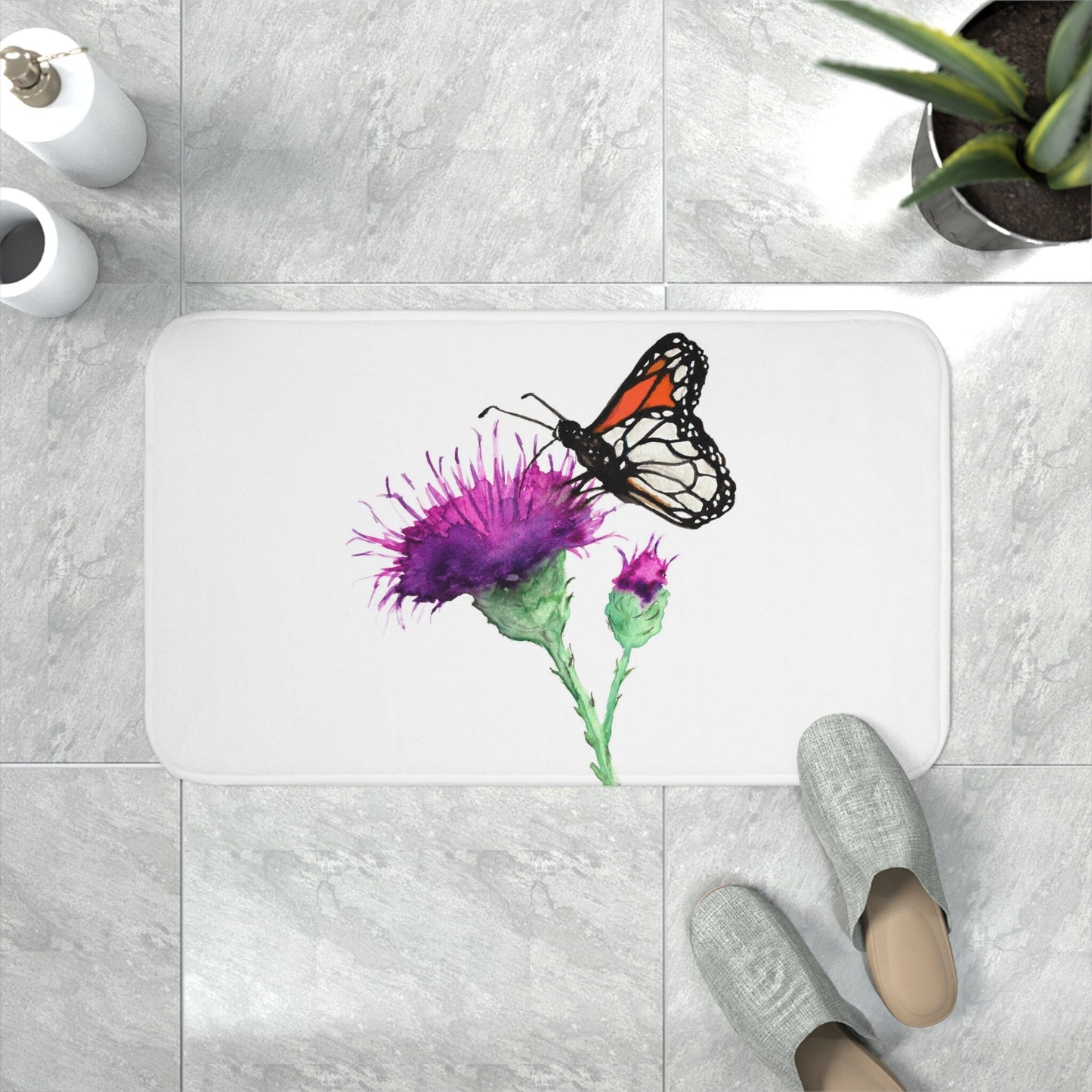 Monarch Butterfly with Milk Thistle Bath Mat