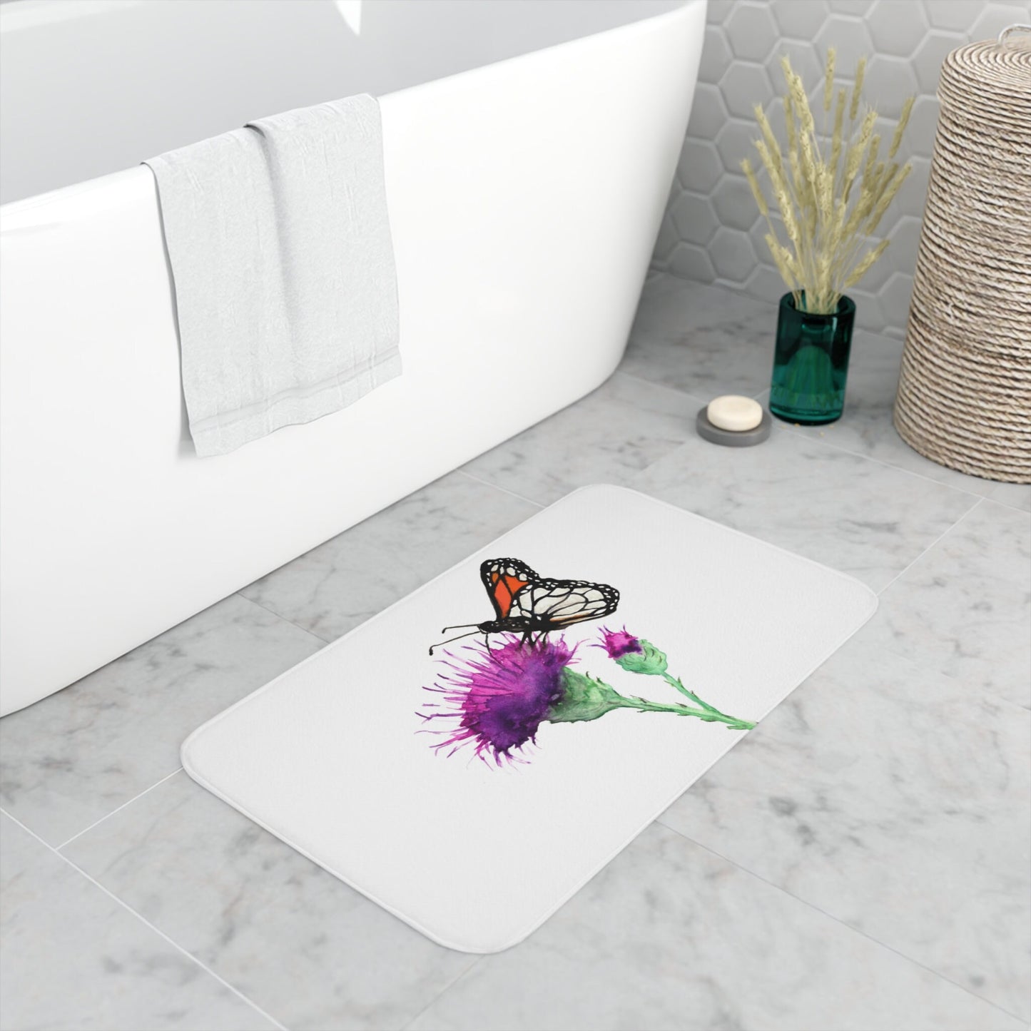 Monarch Butterfly with Milk Thistle Bath Mat