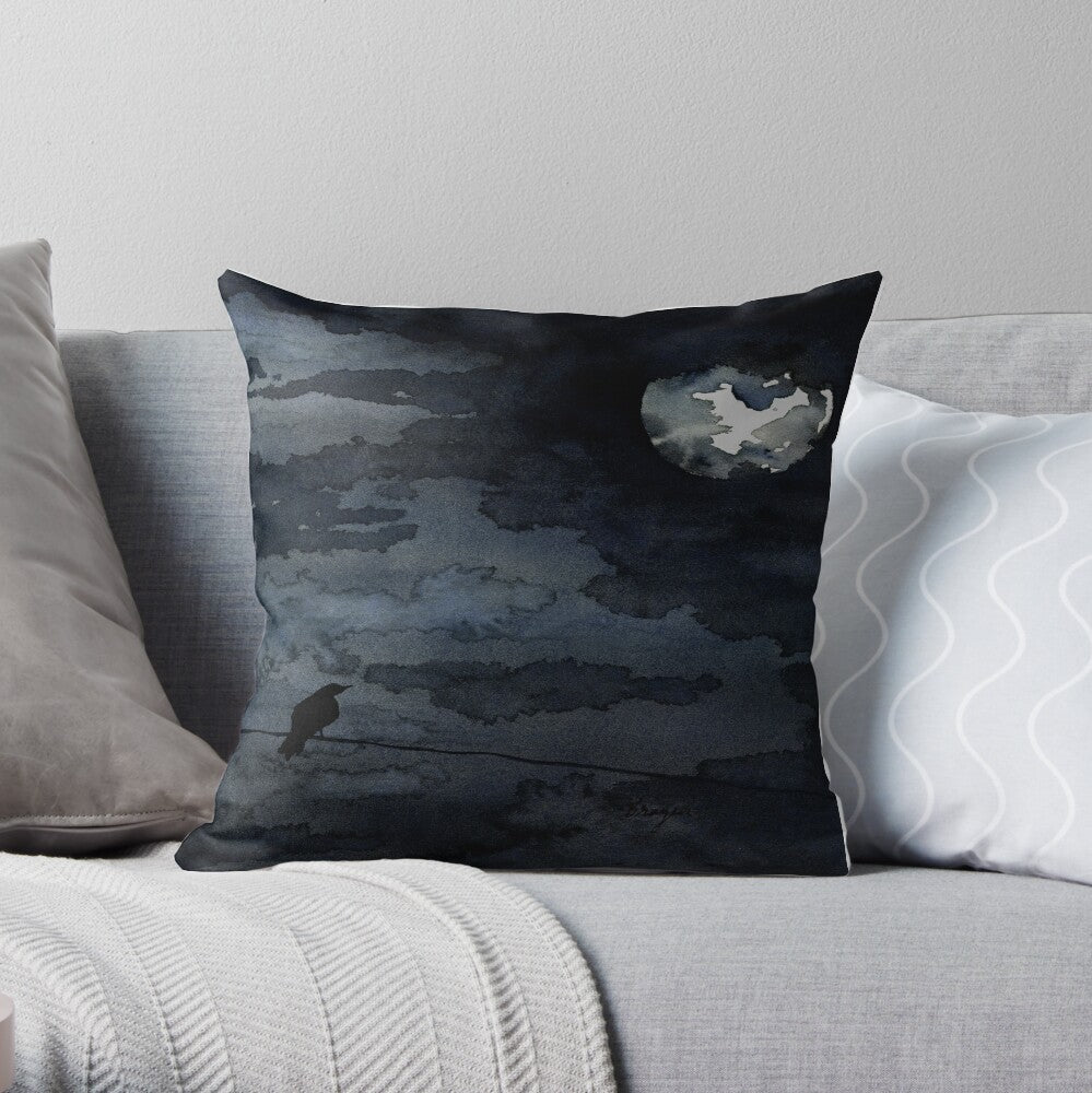Moonlit Raven Decorative Pillow Cover