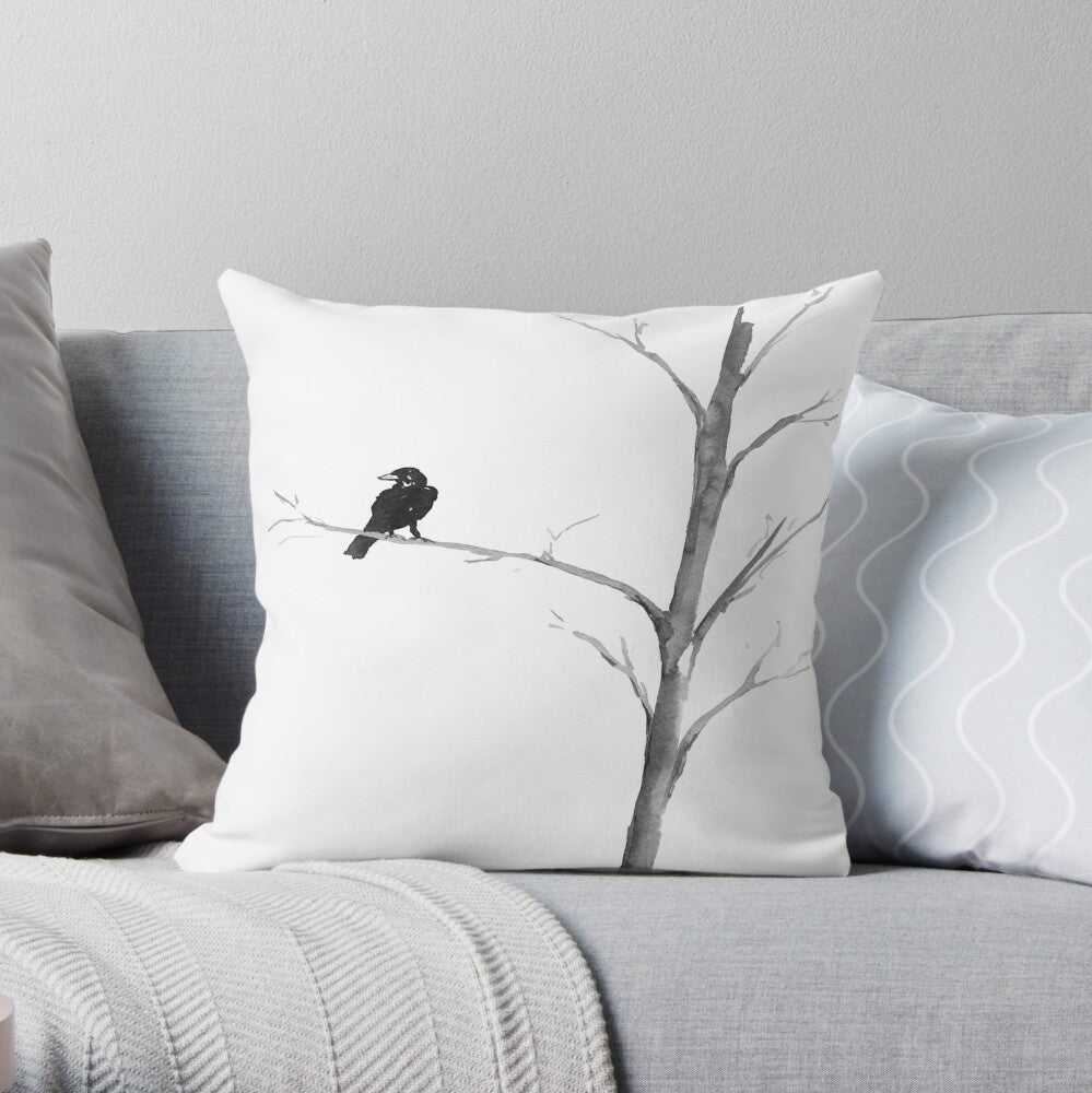 Raven in a Tree Decorative Pillow Cover