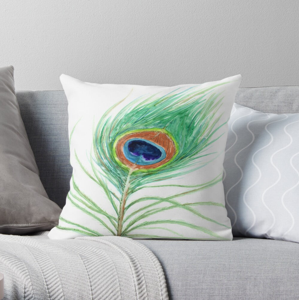 Peacock Feather Decorative Pillow Cover