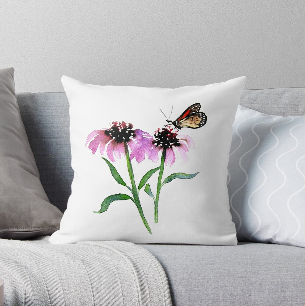 Monarch Butterfly Coneflower Decorative Pillow Cover