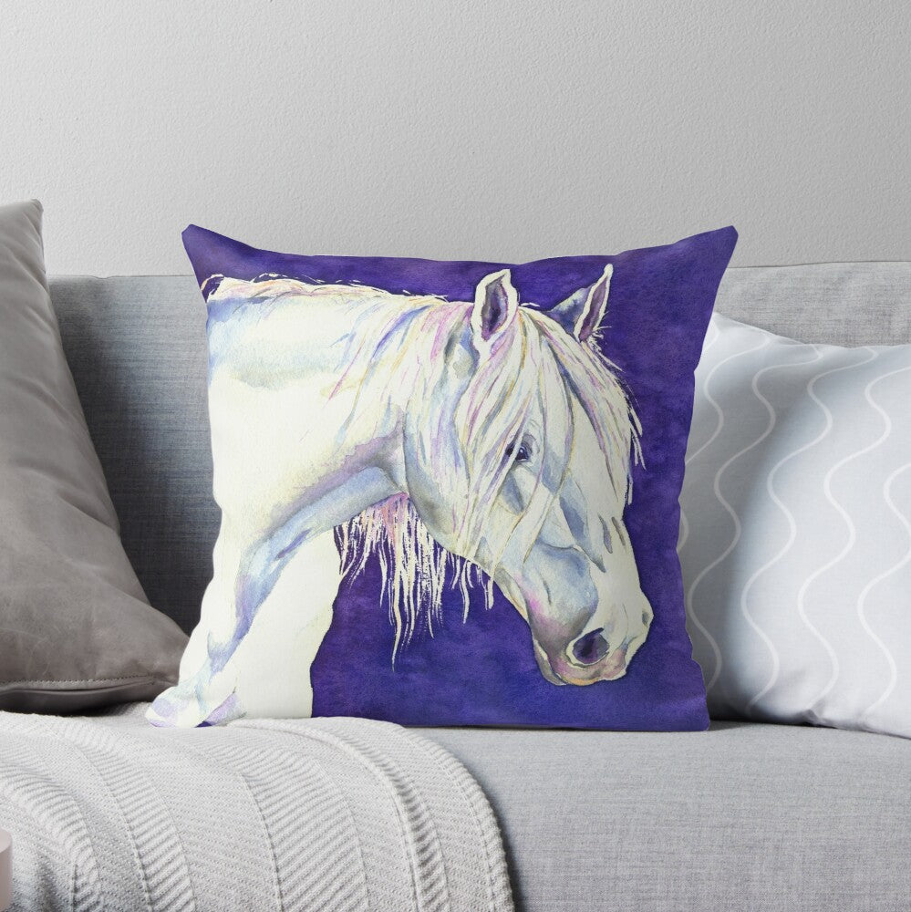 White Horse Decorative Pillow Cover