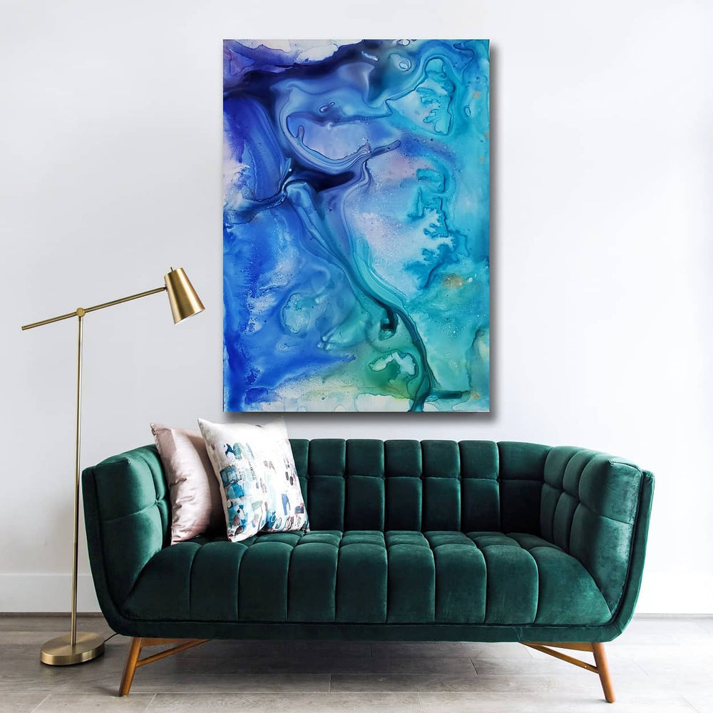 The Mirror Waters Art Print - Abstract Ocean - Watercolor Painting Brazen Design Studio Steel Blue