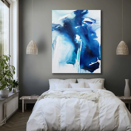 Finding Paradise Art Print - Abstract Seascape - Watercolor Painting Brazen Design Studio Midnight Blue