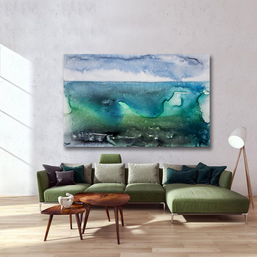 Holding on For Life Art Print - Abstract Seascape - Watercolor Painting Brazen Design Studio Steel Blue