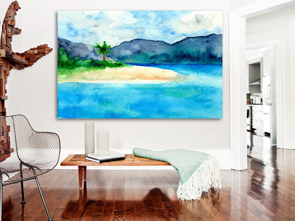 Art Print - Sandy Cove Caribbean Seascape - Watercolor Painting Brazen Design Studio Dodger Blue