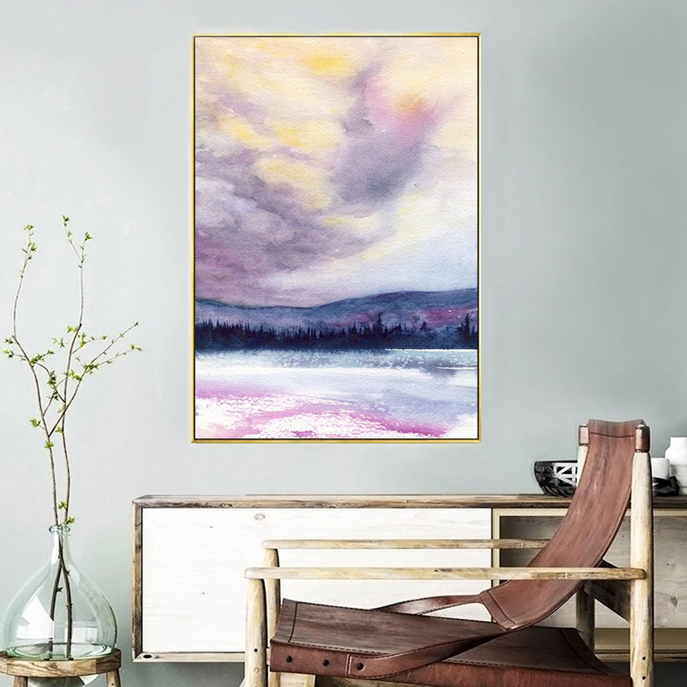 Indigo Dream Watercolor Landscape Painting - Scenic Art Print Brazen Design Studio Dark Gray
