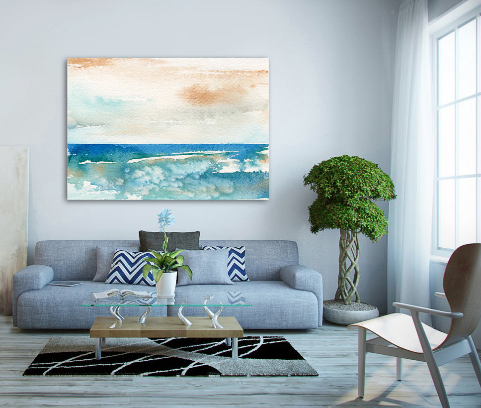 Art Print - Sunny Days Abstracted Seascape - Watercolor Painting Brazen Design Studio Cadet Blue