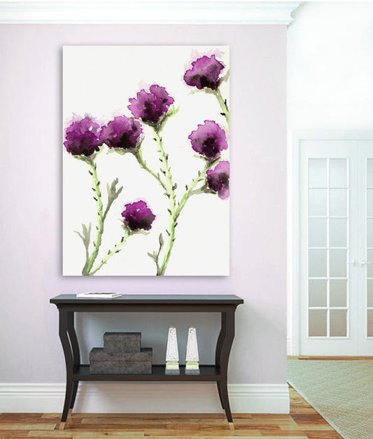 Watercolor Painting - Milk Thistle - Floral Sumi-e Art Print Brazen Design Studio White Smoke