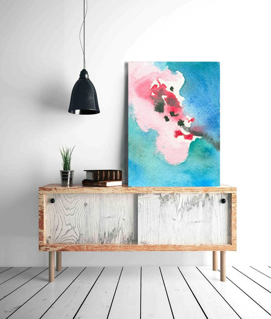 Watercolor Painting - Cherry Blossom Abstract Art Print - Pink Blue Home Decor Brazen Design Studio Sky Blue