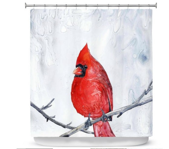 Cardinal Shower Curtain Bird Watercolor Painting - Artistic Bathroom Decor Brazen Design Studio Lavender