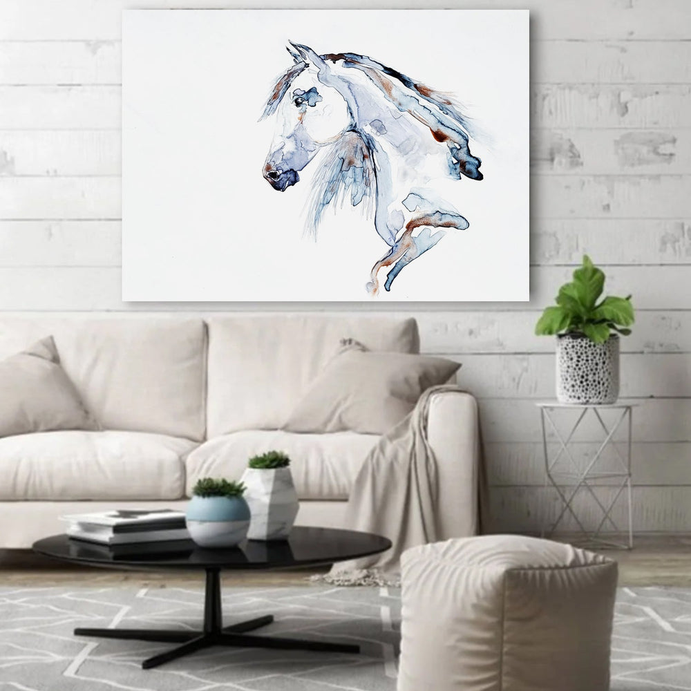 Wild at Heart Equine Watercolor Painting - White Horse Nature - Fine Art Print Brazen Design Studio Beige