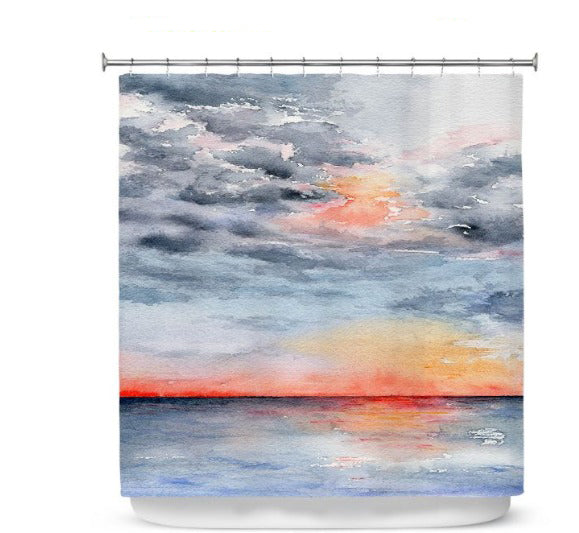 Shower Curtain Moment of Tranquility Sunset Seascape Painting - Artistic Bathroom Decor Brazen Design Studio Gray