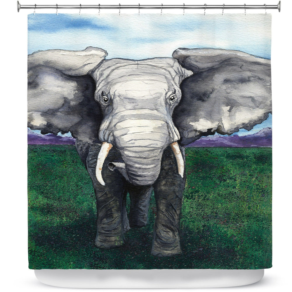 Elephant Shower Curtain Wildlife Watercolor Painting - Artistic Bathroom Decor Brazen Design Studio Light Gray
