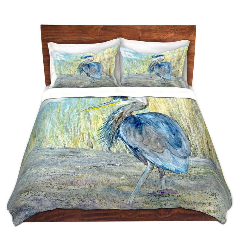 Great Blue Heron Watercolor Painting Duvet  Set - Modern Bedding - Duvet or Comforter Brazen Design Studio Gray